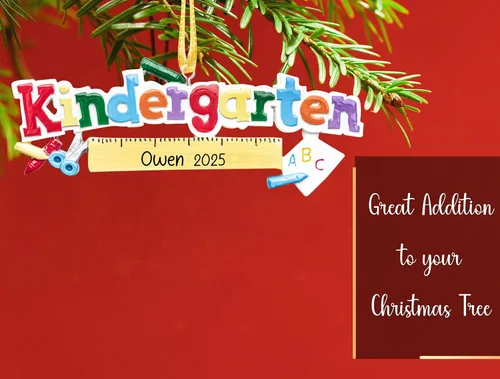 Miniatura 4 de Adorno de Navidad personalizado para jardín de infantes 2026 – Personalización gratuita Palabra colorida con adorno de regla para árbol de Navidad