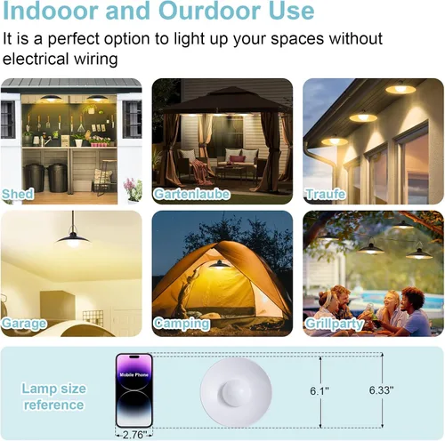 Miniatura 6 de Luces colgantes solares para exteriores IP65 impermeables, 4 cabezales de luces solares con interruptor remoto de encendido/apagado, regulables