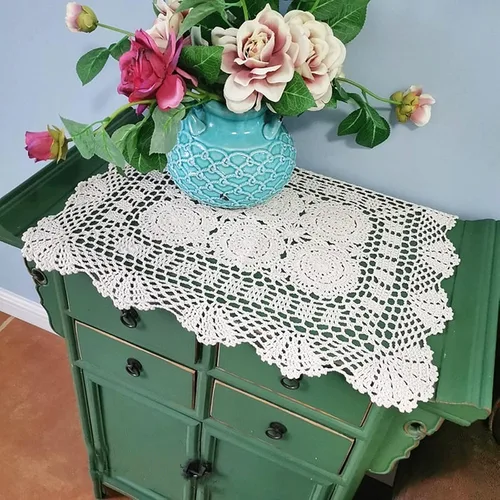 Miniatura 6 de Hsvanyr 15 x 27 pulgadas rectangular de algodón hecho a mano con encaje de ganchillo para mesa de café, tocador, bufanda, centros de mesa, decoración