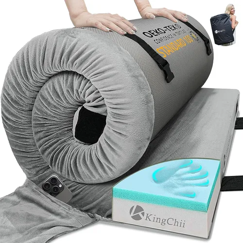 Miniatura 9 de KingChii CertiPUR-US - Colchón de espuma viscoelástica para campamento, portátil, enrollable, para viajes, campamento, colchoneta para dormir