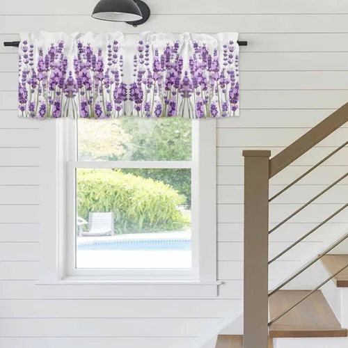Miniatura 3 de Cortina de cenefas de lavanda púrpura pastoral para cocina, cafetería, cenefa floral de primavera de 42 x 12 pulgadas, bolsillo para barra, cortinas