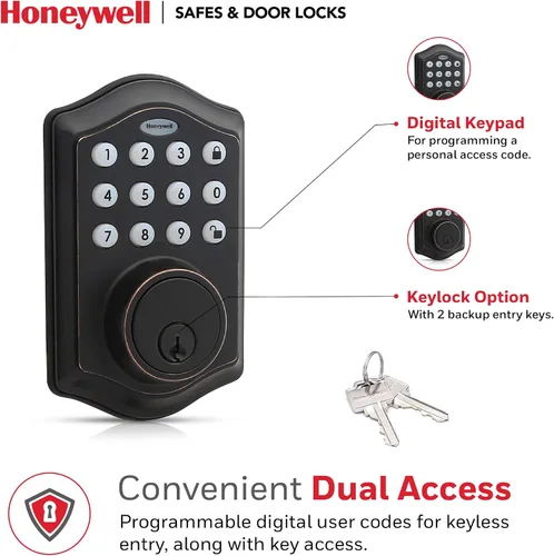 Miniatura 4 de Honeywell Cajas fuertes y cerraduras de puerta – Cerradura de puerta de entrada sin llave con teclado electrónico inteligente – Fácil instalación