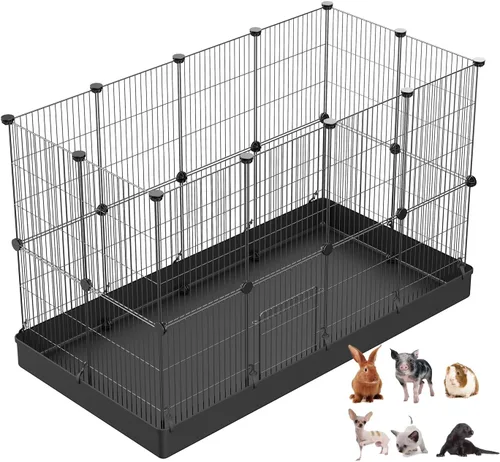 LANGXUN 24 piezas de corralito para mascotas pequeños con tapete impermeable, jaula C & C para cachorros, gatitos, jaula de conejos, jaulas de
