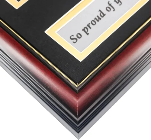 Miniatura 4 de GMFrames Marco de caja de sombra de fotos de graduación con soporte de borla para fotos de 4 x 6, vidrio real de madera maciza, doble paspartú negro