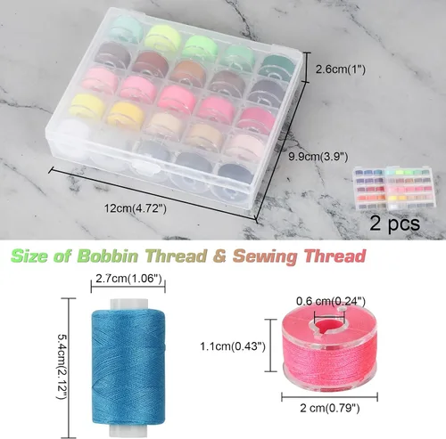 Miniatura 6 de Blibly 100 piezas de kit de hilos de coser y bobinas, 500 yardas de hilos de poliéster, bobinas preenrolladas con estuche, 50