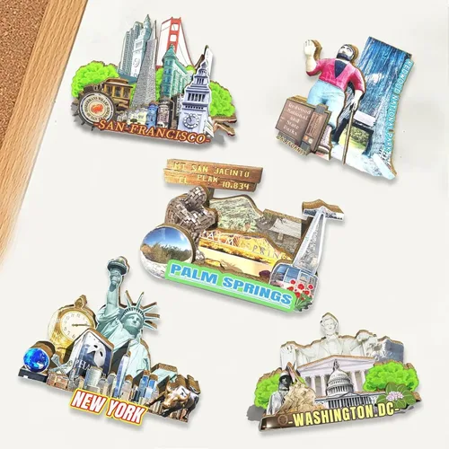 Miniatura 4 de Imán de madera para nevera con diseño de palmeras de Estados Unidos, 3D, atracciones coleccionables, recuerdos, decoración hecha a mano 2