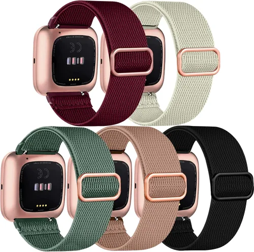 Miniatura 10 de Paquete de 5 bandas compatibles con Fitbit Versa 2 para mujeres/Versa Lite/SE, suave banda de nylon trenzada ajustable para un solo bucle