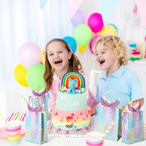 Miniatura 6 de Chinco 10 bolsas de regalo de sirena, regalos de fiesta, bolsas de dulces con asa, suministros de fiesta de sirena para niñas, cumpleaños, baby