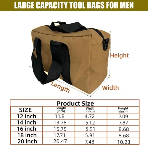 Miniatura 3 de BLIRITEL Bolsa de herramientas portátil de 12 pulgadas de boca ancha, bolsa de almacenamiento de herramientas de lona resistente, bolso de mano