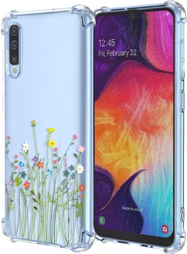 Funda para Samsung A70 Galaxy 70 Galaxy A70S, Patrón de Flores Florales Transparente TPU Suave Resistente a Golpes con Parachoques Anti-Rayones