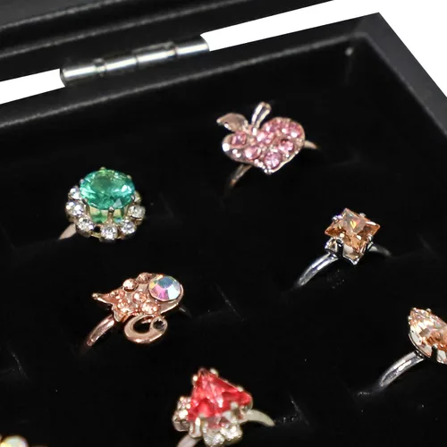 Miniatura 3 de Wuligirl - Bandeja organizadora de anillos con 100 ranuras y tapa transparente, organizador apilable de joyas como aretes, collares y anillos