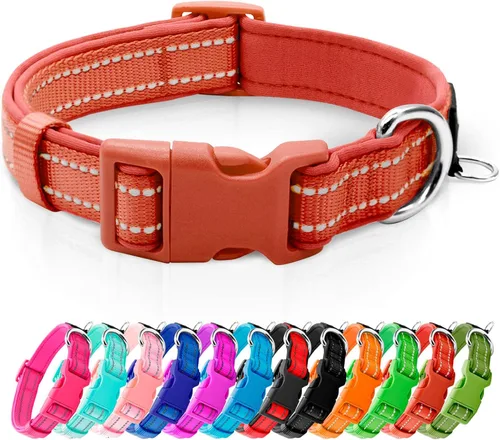 Miniatura 10 de azuza Collar reflectante para perro, de neopreno suave acolchado con anillo para etiqueta de identificación, ajustable para perros pequeños, azul