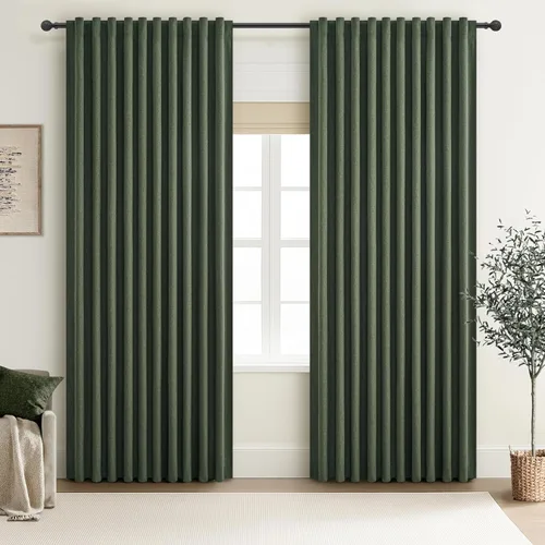 Miniatura 23 de Cortinas opacas extraanchas, 2 paneles para puertas corredizas de vidrio, moderna mezcla de lino plisado pesado, piso a techo, ventanas grandes, 70