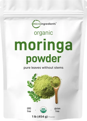 Micro Ingredients Polvo de hoja de Moringa oleífera orgánica, 1 libra | Rico en antioxidantes y vitaminas para el sistema inmunológico | Hojas puras