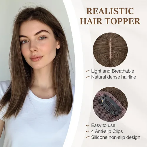 Miniatura 120 de Rich Choices Pelucas con topper de cabello para mujeres, cabello humano real 100% Remy, sin flequillo, para mujeres con adelgazamiento en la parte