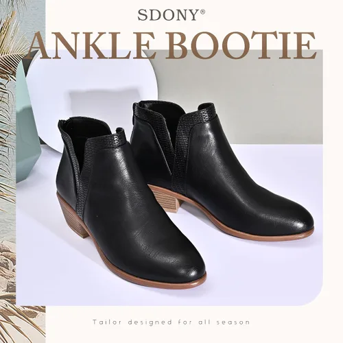 Miniatura 7 de SDONY Botines de tacón bajo para mujer, botines gruesos y elegantes con cremallera para mujer
