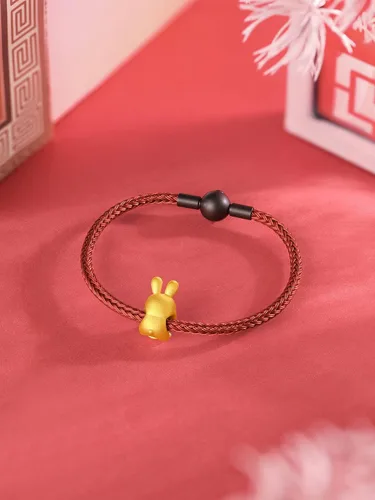 Miniatura 8 de ZHOU LIU FU Pulseras de oro real para mujer, pulsera de conejo de la suerte, joyería de oro de 24 quilates, pulsera roja, dije de oro sólido