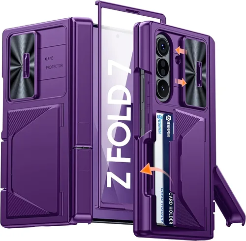 Miniatura 29 de Funda para Samsung Galaxy Z Fold 7 con tarjetero con bloqueo RFID, cubierta de lente deslizante integrada y protección de bisagra y protector