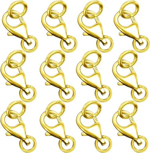 Cierre de garra de langosta de plata esterlina 925 chapada en oro de 14K con anillos de salto cerrados, cierres y broches de collar adecuados para