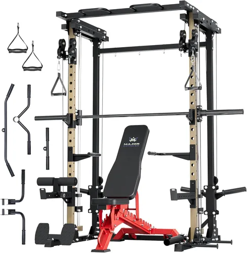 MAJOR FITNESS Drone3 Smith Machine, 2500 libras todo en uno para gimnasio en casa con sistema de polea doble para cable cruzado, barras de dominadas