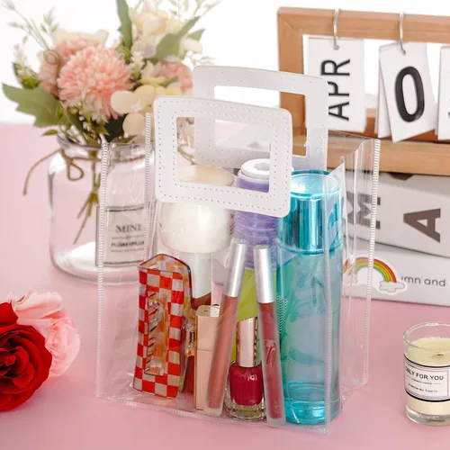 Miniatura 6 de Yolyoo Paquete de 15 bolsas de regalo transparentes con asas blancas, bolsas de plástico de PVC transparentes para envolver regalos, bolsas