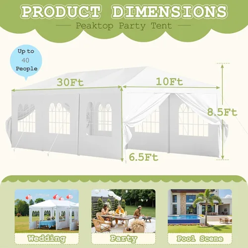 Miniatura 6 de Homall Tienda de campaña para fiesta de gazebo de 10 x 30 pies, toldo impermeable para exteriores con paredes laterales extraíbles, para bodas