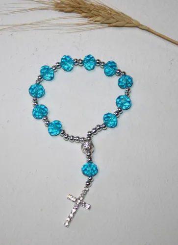 Miniatura 3 de Pulsera italiana de cristal tallado con diamantes de imitación y cruz tachonada