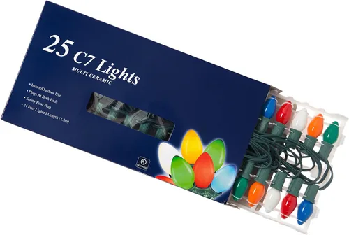 Miniatura 6 de Creative Hobbies Cadena de luces de Navidad multicolor de 25 pies con bombillas incandescentes C7 - Luces clásicas de decoración navideña