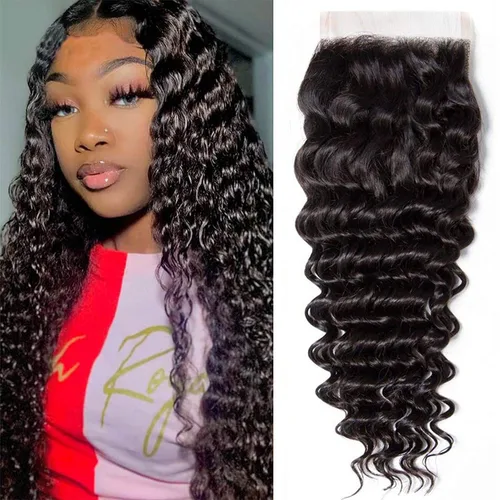Miniatura 13 de Cabello humano rizado con cierre de encaje de 4 x 4, cabello humano prearrancado Jerry rizado ondulado 12A sin procesar brasileño virgen cierre