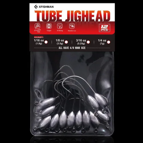 Miniatura 7 de XFISHMAN -Tubo-Jig-Cabezas-para-Lubino-Pesca-Tubo-Ganchos 1/16oz 1/8oz 3/16oz 1/4oz (Paquete de 12)