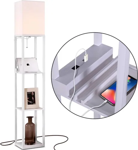 Miniatura 9 de Brightech Maxwell Charger - Lámpara de pie moderna con estantes con puertos de carga USB y toma de corriente eléctrica - Lámparas de pie de esquina