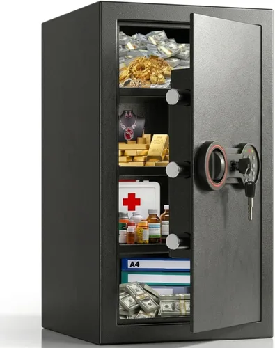 Miniatura 10 de [23.6 pulgadas de alto] Caja fuerte grande con luz LED, caja fuerte antirrobo para el hogar con teclado digital, llaves de repuesto y 3 estantes