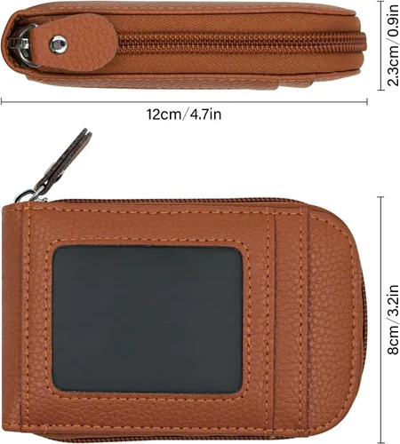 Miniatura 6 de RFID mini organizador de tarjetas de crédito, cuero auténtico, billetera compacta con visor de identificación, S, Negro