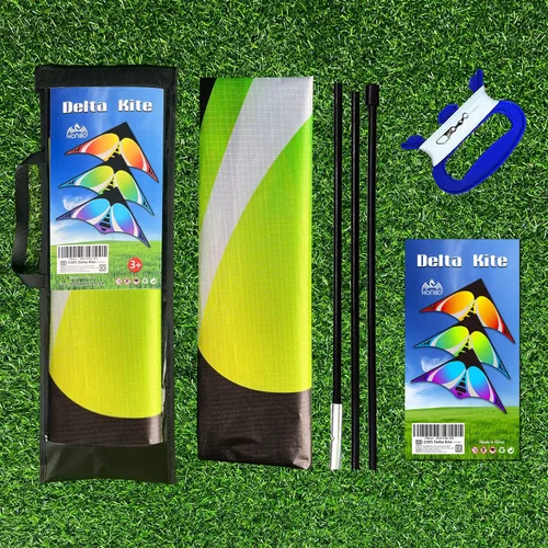 Miniatura 2 de HONBO Cometa Delta grande para niños y adultos, extremadamente fácil de volar para viajes a la playa, línea de cuerda incluida, con cola colorida