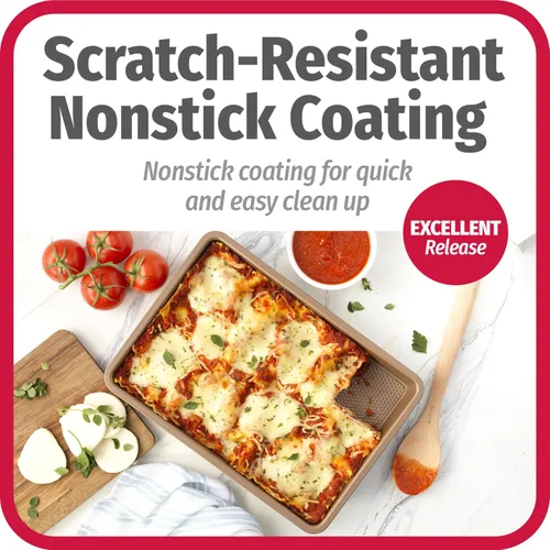 Miniatura 3 de GoodCook BestBake - Bandeja para hornear rectangular antiadherente de bronce de 9 x 13 pulgadas, acero al carbono texturizado, resistente a