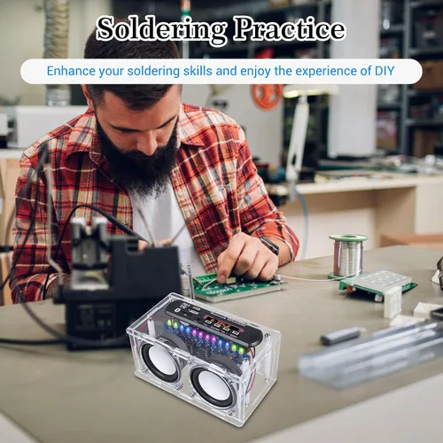 Miniatura 3 de Kit de altavoces compatible con Bluetooth, función de grabación, kit de práctica de soldadura de radio FM con espectro LED, soporte