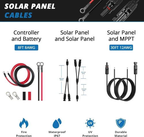 Miniatura 4 de Kit de paneles solares policristalinos de 200 W, 2 piezas de 100 W para hogares, casas rodantes, automóviles, campamentos, barcos marinos, soportes