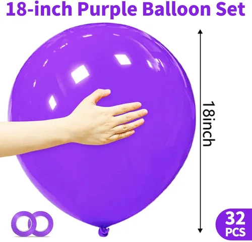 Miniatura 3 de 32 piezas de globos grandes morados de 18 pulgadas, globos redondos grandes de látex para decoración de cumpleaños y bodas. (morado)