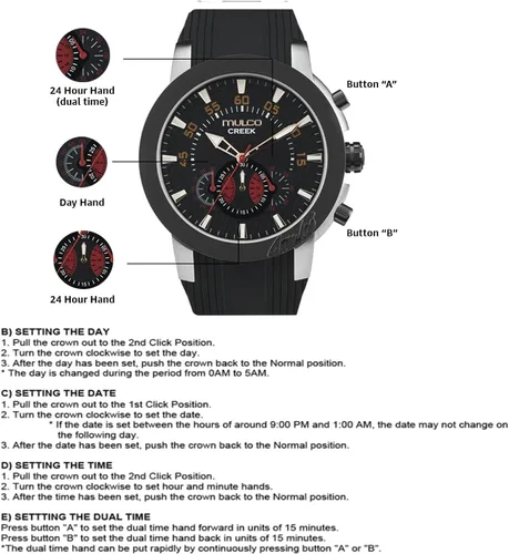 Miniatura 39 de MULCO Relojes para hombre - Creek, caja de acero inoxidable con correa de silicona para la muñeca, movimiento multifuncional de cuarzo, pantalla