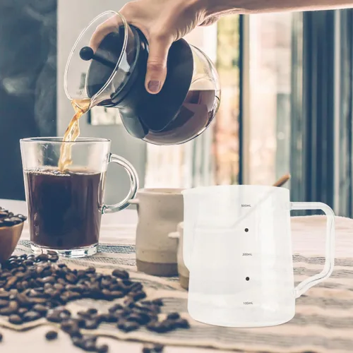 Miniatura 3 de Jarra de espuma de leche de café, tazas medidoras de vidrio, taza de vidrio mezcladora con asa, 16.9 fl oz para medida de vapor de café expreso
