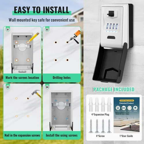 Miniatura 6 de Caja de bloqueo de llave para exterior con diales iluminados, resistente e impermeable, combinación para llaves, caja de almacenamiento de llaves