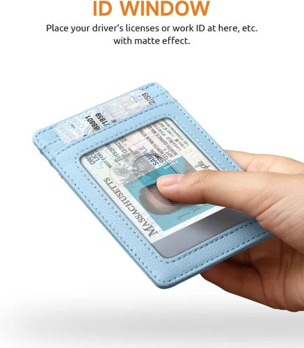 Miniatura 90 de Buffway Billetera delgada para hombre, minimalista con bolsillo frontal delgado, tarjetero de cuero con bloqueo RFID para viajes de trabajo