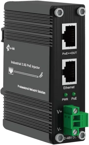 E-link Inyector industrial Gigabit PoE++ 48V DC PoE++ 95W hasta 328.1 ft Salida Montaje en carril DIN endurecido Adaptador PoE de alta potencia