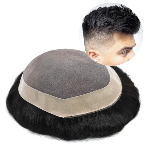 Miniatura 22 de Hombres Toupee Cabello Humano Durable Fine Monofilamento Toupee para hombre Línea capilar Natural Hombres Hairpiece Sistema de Cabello Humano