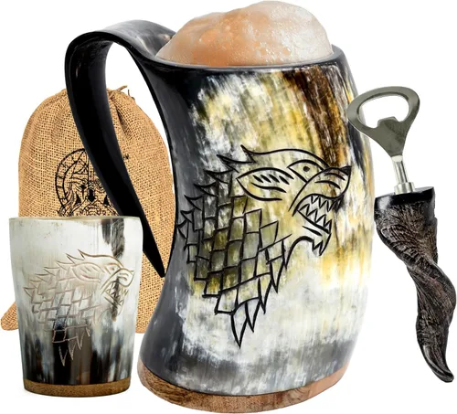 Miniatura 9 de Taza de cuerno de buey vikingo, 16–20 oz (Worthy Mjolnir) Taza de cuerno de buey y stein de café Elegante y hecha a mano para hombres y mujeres
