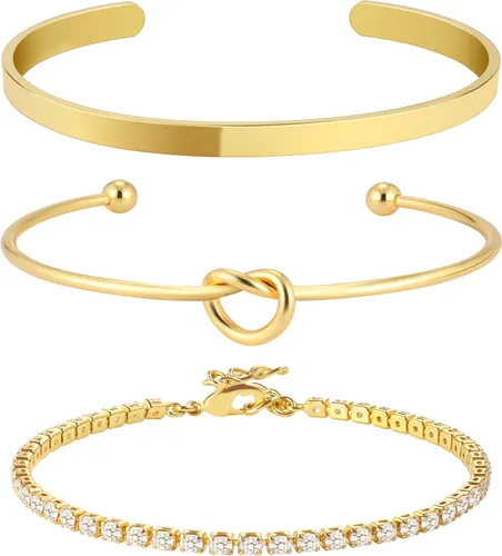 AOZEL 14K Gold Plated Bangle Cuff Bracelets Set for Women Trendy Gold Bracelet Stack for Women Gold Bracelet Set Jewelry Gifts for Her