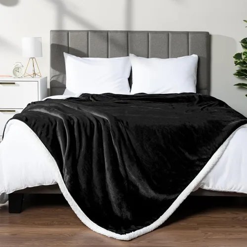 Miniatura 4 de PAVILIA Manta Throw de Forro Polar Sherpa para Sofá, Negro, Manta de Sofá de Felpa Suave y Esponjosa, Manta de Invierno Reversible y Acogedora