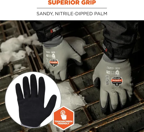 Miniatura 7 de Ergodyne ProFlex 7501 Guantes de Trabajo de Invierno Impermeables con Revestimiento, Palmas Recubiertas de Nitrilo Arenoso, Forro Polar Térmico