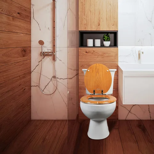 Miniatura 6 de Angel Shield - Asiento de inodoro de chapa de madera natural duradera con bisagras de metal, fácil de limpiar, antiarañazos, estándar americano