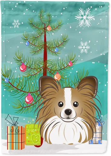 Miniatura 60 de Caroline's Treasures BB1622CHF - Bandera de casa Shih Tzu con árbol de Navidad y gris plateado para porche, grande, para colgar en la pared